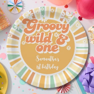 Groovy wild and one retro sun kids birthday paper plates