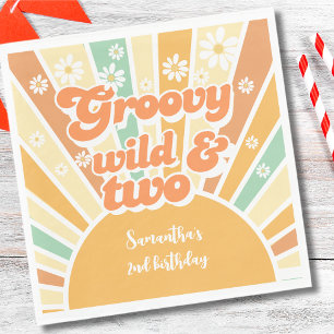 Groovy wild and two retro sun kids birthday napkins