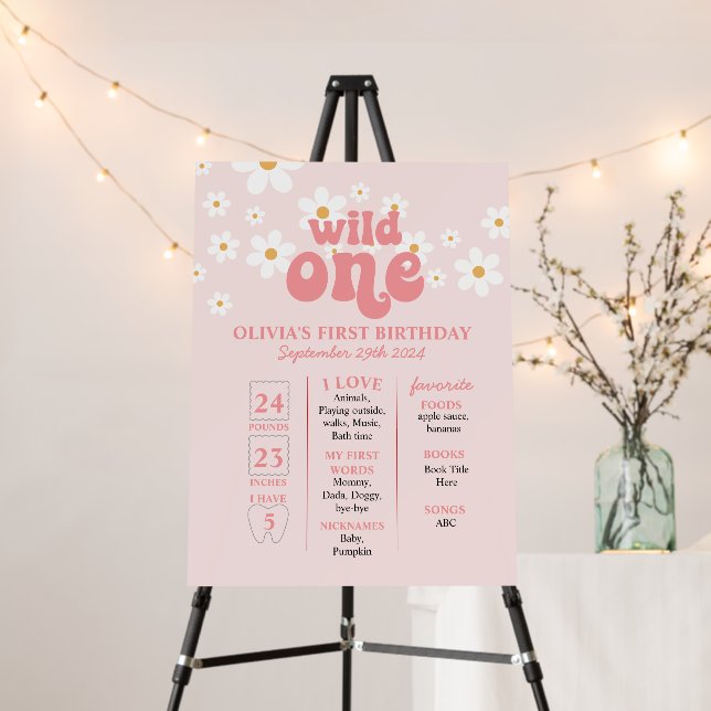 Groovy Wild One Daisy First Birthday Milestone Foam Board (In Situ (Stand))