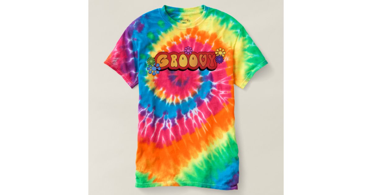 Groovy word art Seventies style tie-dye t-shirt | Zazzle