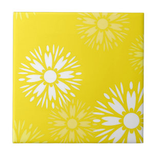 Groovy Yellow Daisy Flower Retro Floral Pattern Ceramic Tile