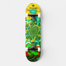Groovy Yellow Green Abstract Futuristic Spiral