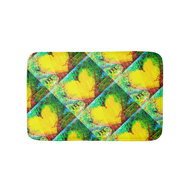 groovy yellow hearts bathroom mat (Front)