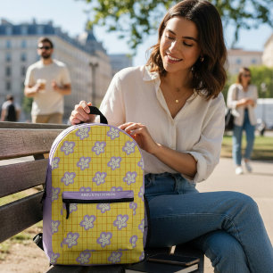 Groovy Yellow Purple Modern Floral Personalized Printed Backpack