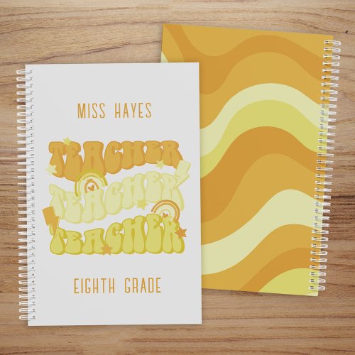 Groovy Yellow Retro Cute Teacher Planner