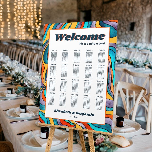 Groovy Yellow Wedding Seating Chart Template Photo Foam Board (Front)