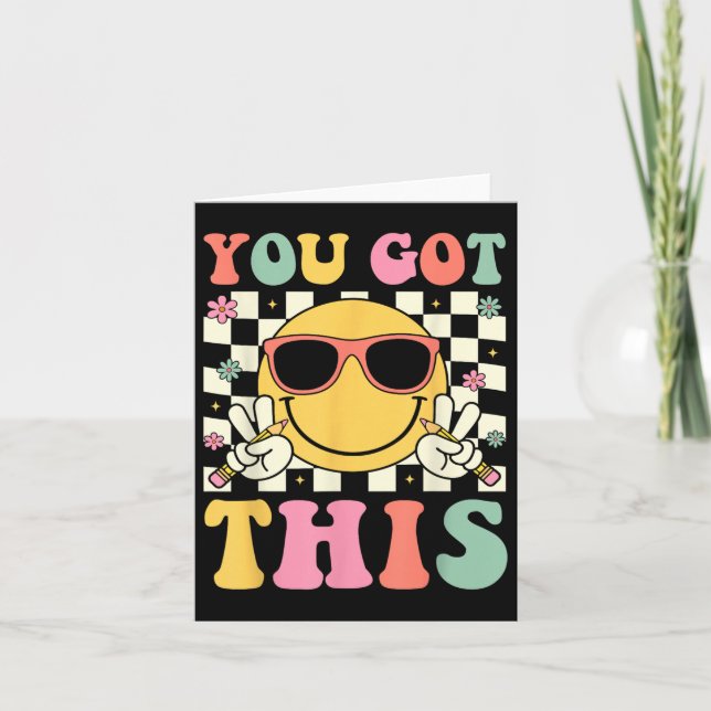Groovy You Got This Smile Face Testing Day Teacher Card (Front)