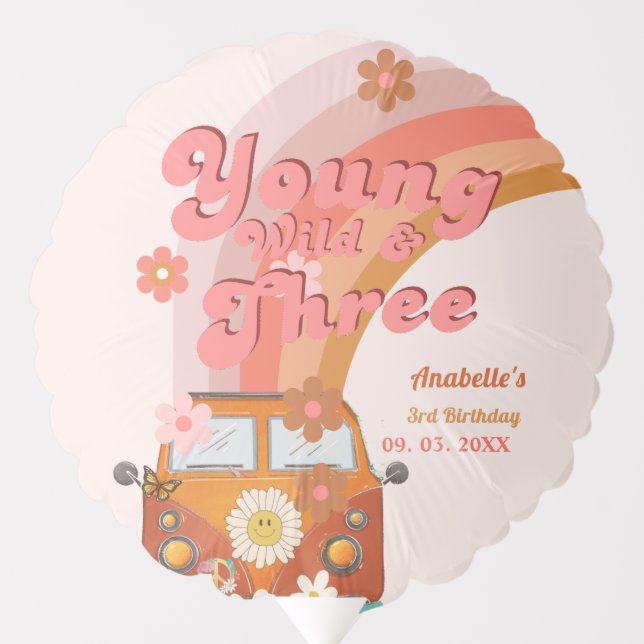 Groovy Young Wild and Three Pink Peach Van Daisy  Balloon (Front)