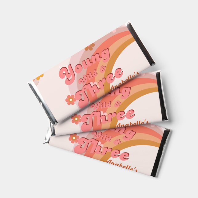 Groovy Young Wild and Three Pink Peach Van Daisy  Hershey Bar Favors (Front)