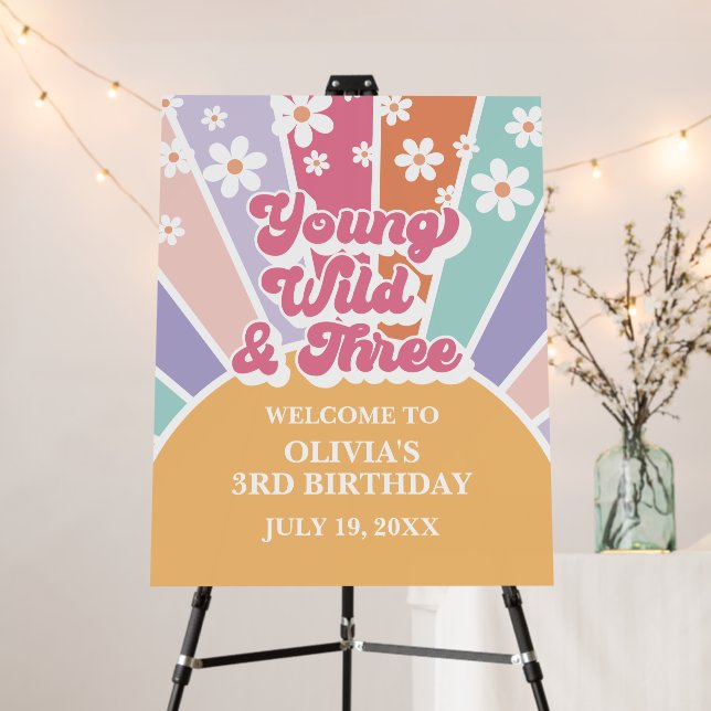 Groovy young wild Three Rainbow Sunshine daisy Foam Board (In Situ (Stand))