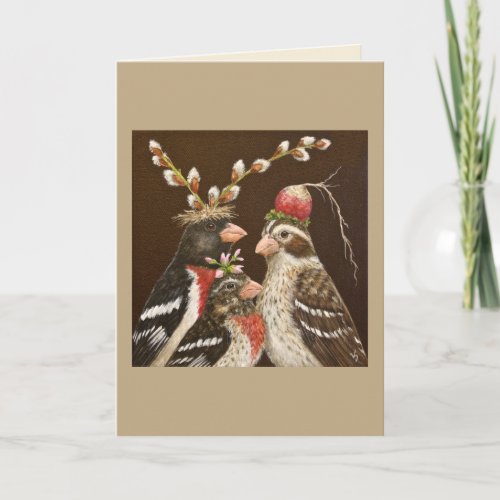 Grosbeak family portrait card