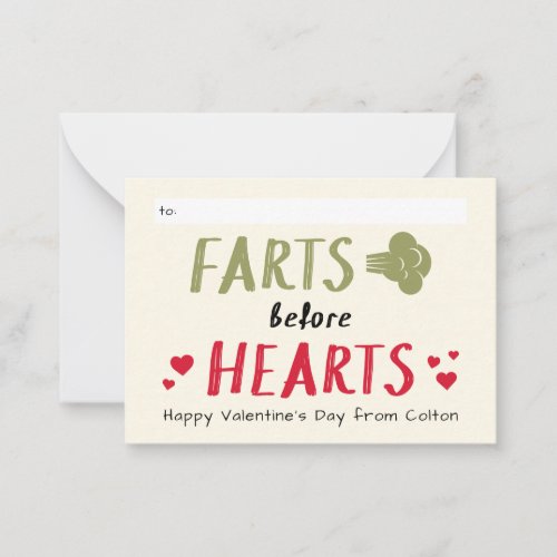 Gross Boy Farts Before Hearts Classroom Valentine Note Card