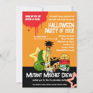 Gross Funny Halloween Cartoon Mutant Monsters Zom Invitation
