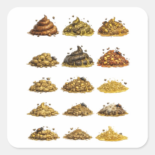 Gross-Out Cartoon Feces Piles Square Sticker (Front)