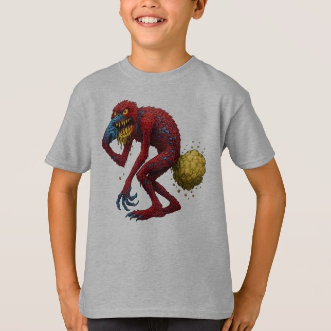 Gross Out Monster Farting Nose-Picking Creature T-Shirt (Front)