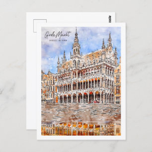 Grote Markt Brussel Travel Place Watercolor Postcard