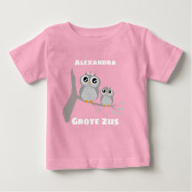 Grote zus aanpasbaar naam met uiltjes baby t shirt