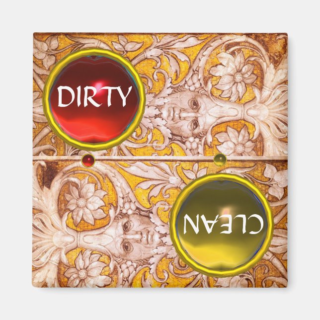 GROTESQUE FACE GOLD WHITE FLOWERS  DIRTY CLEAN MAGNET (Front)