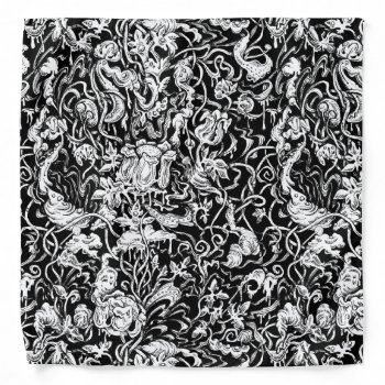 Grotesque Garden Black And White Bandana by JenHoneyDesigns at Zazzle