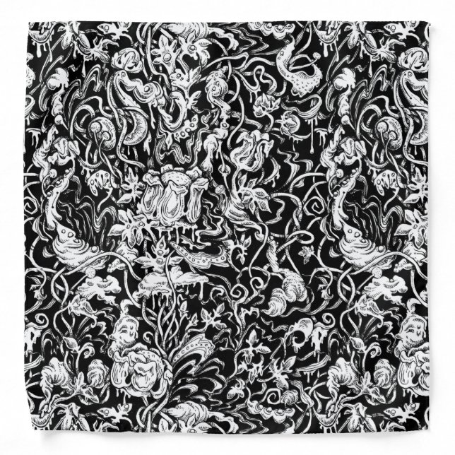 Grotesque Garden Black and White Bandana (Front)