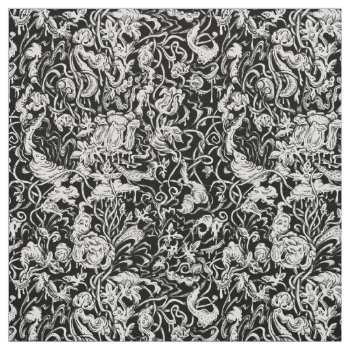 Grotesque Garden Black And White Fabric by JenHoneyDesigns at Zazzle