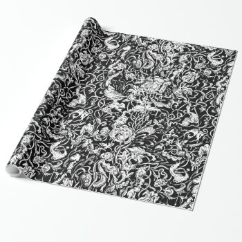 Grotesque Garden Black And White Wrapping Paper by JenHoneyDesigns at Zazzle