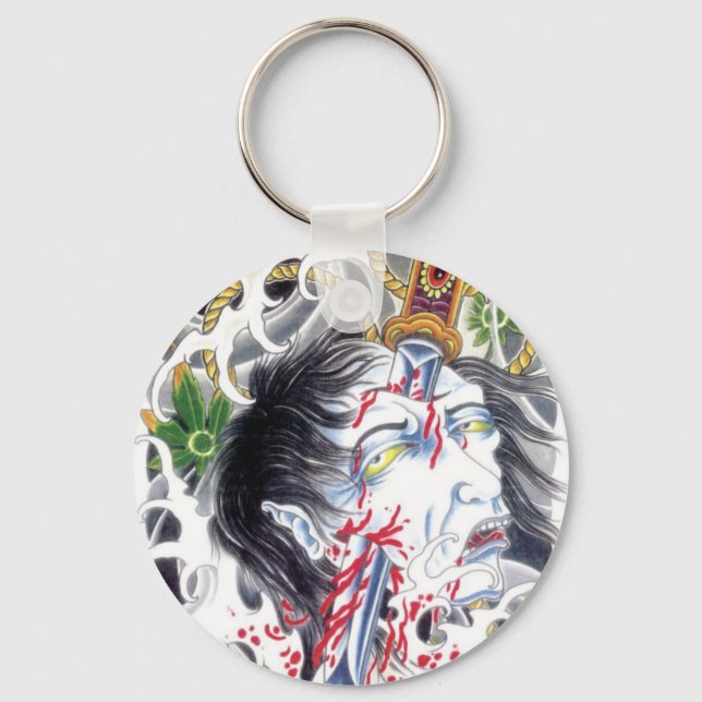 Grotesque Head & Sword Keychain (Front)