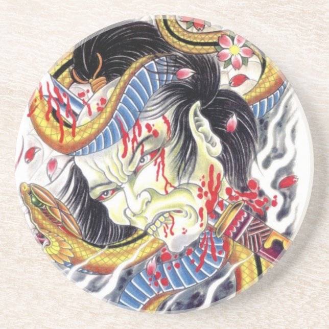 Grotesque & Snake Tattoo Design Coaster (Front)