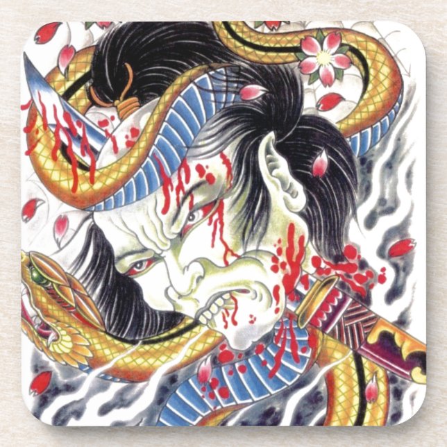 Grotesque & Snake Tattoo Design Drink Coaster (Front)