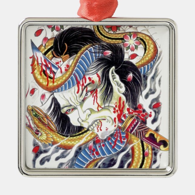 Grotesque & Snake Tattoo Design Metal Ornament (Front)