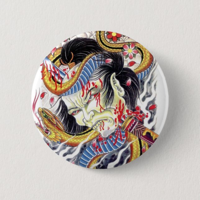 Grotesque & Snake Tattoo Design Pinback Button (Front)