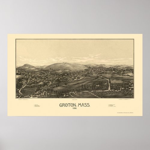 Groton MA Panoramic Map _ 1886 Poster