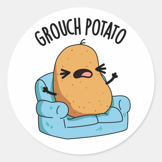 Grouch Potato Funny Veggie Puns  Classic Round Sticker (Front)