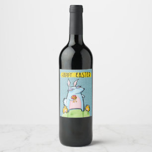 Grouchy Rabbit Easter blue Wine Bottle Label