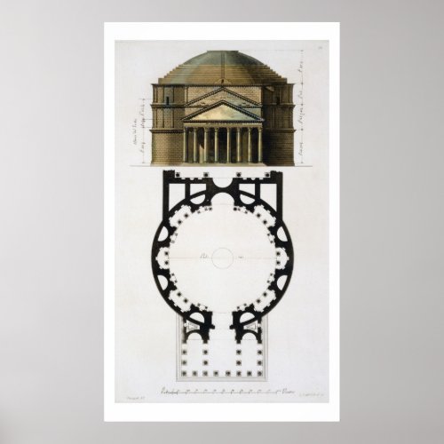 Ground plan and facade of the Pantheon Rome from Poster
