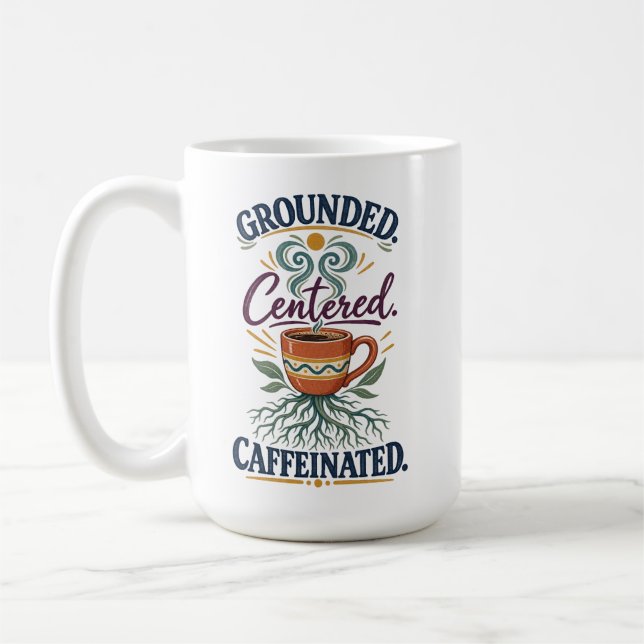 Grounded Centered Caffeinated Boho Coffee Mug (Left)