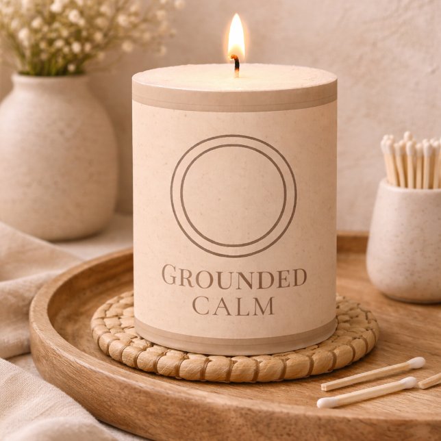 Grounded Sand Circle Pillar Candle (Soft sandy print and hand-drawn circle bring grounded balance to neutral home styling)