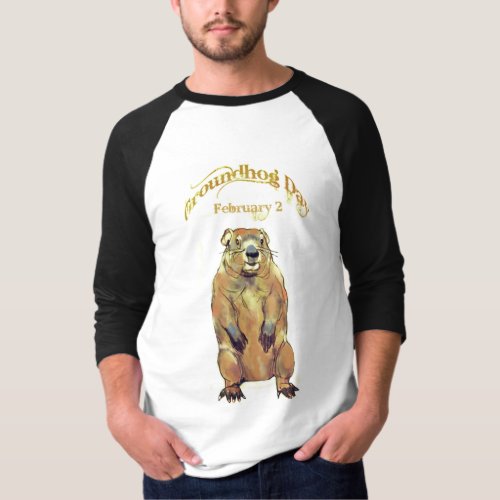 Groundhg Day T_Shirt with Drawing of Groundhog