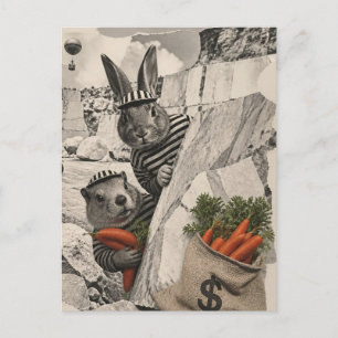 Groundhog and Rabbit Carrot Heist Postcard
