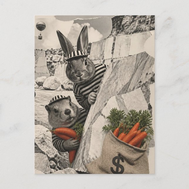 Groundhog and Rabbit Carrot Heist Postcard (Front)