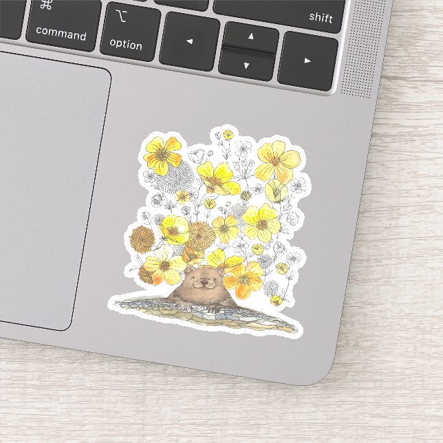 Groundhog and Yellow Flowers Sticker (Detail)