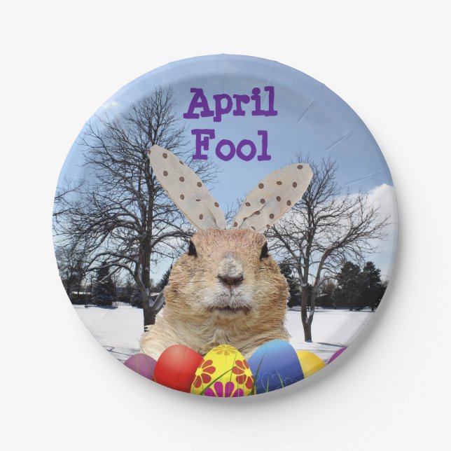 Groundhog April Fool Day Paper Plates (Front)
