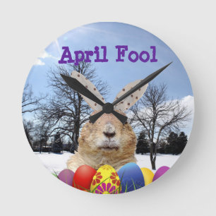 Groundhog April Fool Day Round Clock