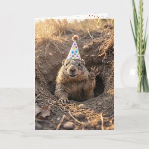 Groundhog Birthday with Party Hat Card