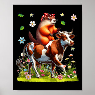 Groundhog Bow Tie Riding Cow Farmer Lover Kids Tod Poster
