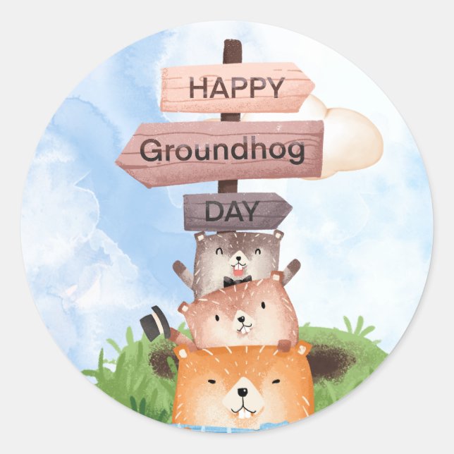 Groundhog  classic round sticker (Front)