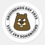 Groundhog Day 2025 with Groundhog face Classic Round Sticker