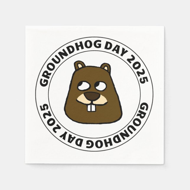 Groundhog Day 2025 with Groundhog face Napkins (Front)