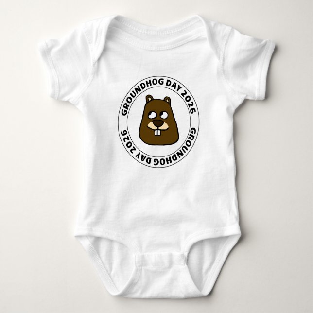 Groundhog Day 2026 with Groundhog face Baby Bodysuit (Front)