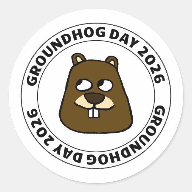 Groundhog Day 2026 with Groundhog face Classic Round Sticker (Front)